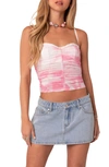 Edikted Evelyn Print Ruched Crop Camisole In Pink