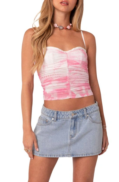 Edikted Evelyn Print Ruched Crop Camisole In Pink