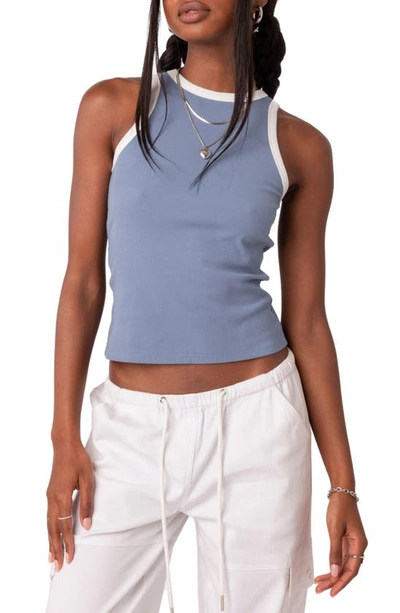 Edikted Contrast Rib Tank Top In Blue