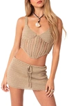 Edikted Baeside Crochet Corset Top In Camel