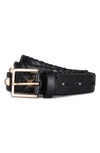 Allsaints Studded Woven Leather Belt In Black / Warm Brass