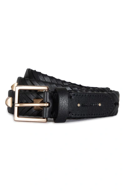 Allsaints Studded Woven Leather Belt In Black / Warm Brass