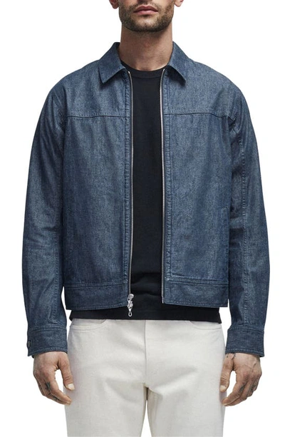 Rag & Bone Owen Zip-up Chambray Trucker Jacket In Mid Denim