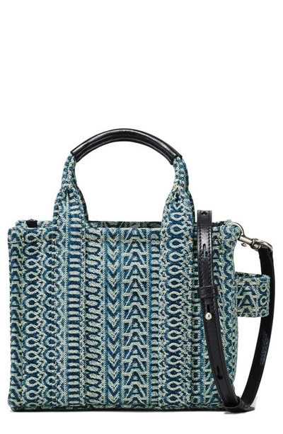 Marc Jacobs The Bleached Monogram Denim Micro Tote Bag In Sun Faded Denim
