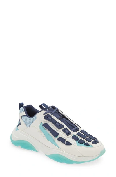 Amiri Bone Runner Leather-trimmed Mesh Sneakers In Mid Blue