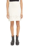 Chloé White A-line Knit Mini-skirt With Perforated Motifs In Wool Woman In Beige