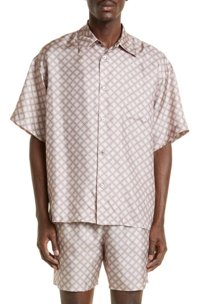 John Elliott Geometric Print Short Sleeve Silk Button-up Shirt In Haze Tile