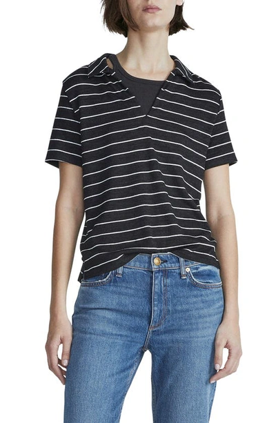 Rag & Bone The Knit Stripe Polo Blackmult Xs In Blackmult