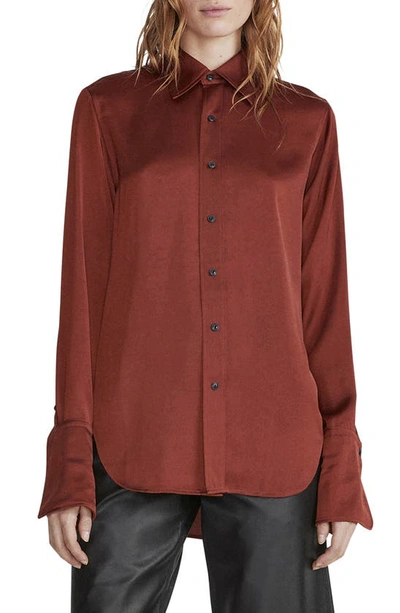 Rag & Bone Pointed Flat-collar Satin Shirt In Mahogany