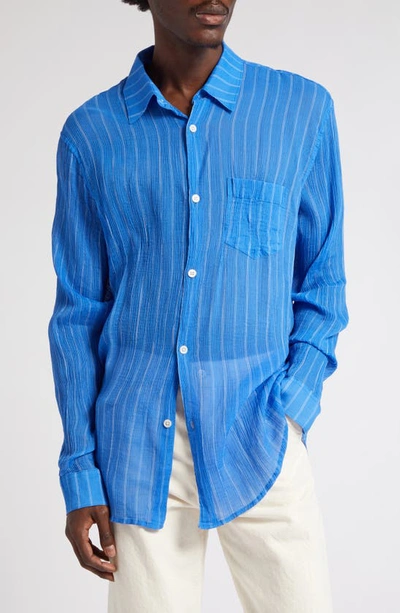 Our Legacy Long-sleeve Striped Cotton-blend Shirt In Blue