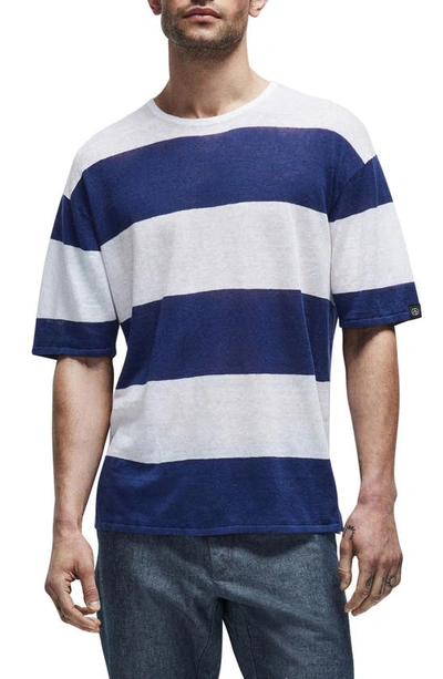 Rag & Bone Men's Kerwin Linen Striped Crewneck T-shirt In Blue Stripe