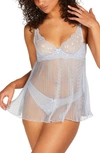 HUNKEMOLLER LACE & PLISSÉ CHIFFON UNDERWIRE CHEMISE & PANTIES SET