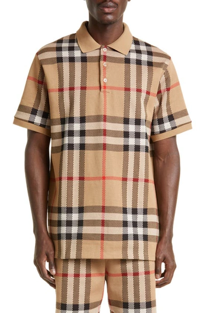 Burberry Check Cotton Jacquard Polo Shirt In Beige