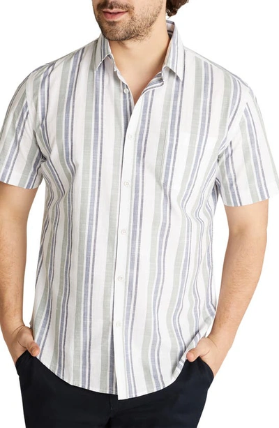 Johnny Bigg Portland Stripe Short Sleeve Button-up Shirt In Sage
