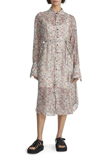 Rag & Bone Leona Paisley Long Sleeve Sheer Silk Blend Shirtdress In White