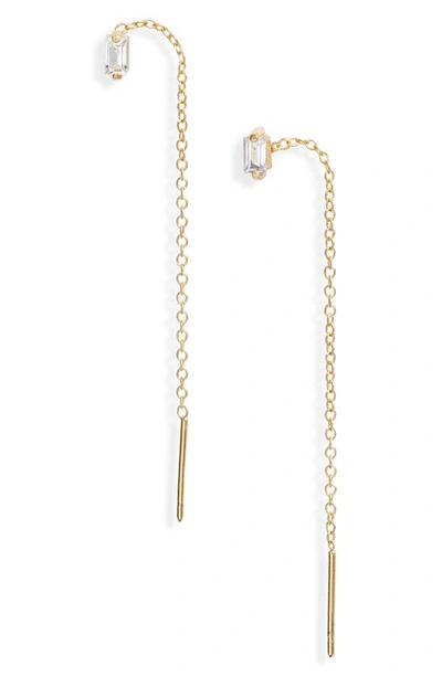 Jennifer Zeuner Juno White Sapphire Stud Threader Earrings In 14k Yellow Gold Plated Silver