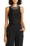 Cinq À Sept Embellished Mesh Tank In Black