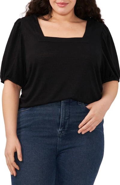 Cece Square Neck Puff Sleeve Top In Rich Black