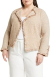 Nic + Zoe Fringe Mix Knit Jacket In Mochachino