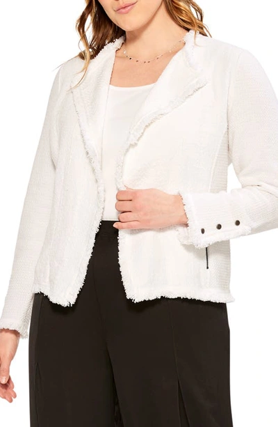 Nic + Zoe Fringe Mix Knit Jacket In Paper White
