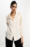 Asos Design Relaxed Fit Satin Button-up Shirt In Ivory
