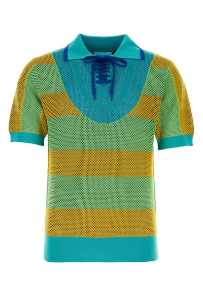 Botter Striped Knitted Polo Shirt In Green