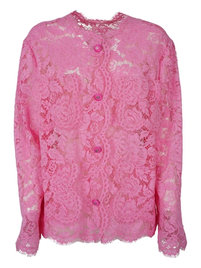 Dolce & Gabbana Single-breasted Jacket In Lace In Pink