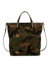 VALENTINO GARAVANI MEN'S INSECT-EMBROIDERED CAMO TOTE BAG, GREEN,PROD200090085