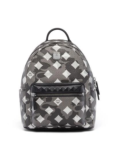 Mcm Stark Munich Lion Camo Print Backpack In Shadow Silver