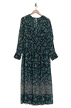 Free People See It Through Floral Long Sleeve Maxi Dress In Blue