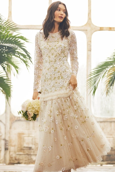 Needle & Thread Brianna Long Sleeve Gown In Champagne | ModeSens