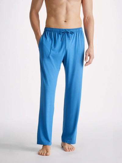 Derek Rose Men's Lounge Trousers Basel Micro Modal Stretch Ocean In Ocean Blue