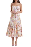 House Of Cb Floral Stretch Cotton Blend Corset Sundress In Ivoryfp