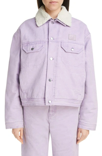 Acne Studios Faux Fur-trimmed Denim Jacket In Smoky Purple