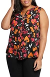 Nydj Print Sleeveless Pleat Back Top In Tropical Waves