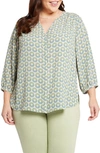 Nydj Semisheer Pintuck Blouse In Blue Blossoms