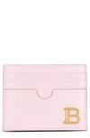 Balmain B-buzz Calfskin Leather Card Case In 4ak Pale Pink