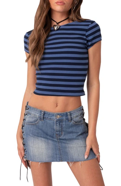 Edikted Blakely Open Back Crop T-shirt In Blue-and-navy