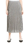 Max Studio Graduated Pleat Print Knee-length Midi Skirt In Cream/ Blue Hxgn Lattice
