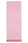 Gucci Gg Jacquard Wool Scarf In Ivory/pink