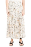 Max Studio Graduated Pleat Print Knee-length Midi Skirt In Ecru/ Slate Pressed Lily