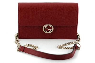 Gucci Interlocking Shoulder Bag Gg Small Red Leather