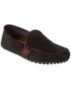 Gucci Web Leather Driver In Black