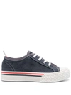 THOM BROWNE BLUE LOW TOP SNEAKERS WITH TRICOLOR DETAIL IN CORDUROY WOMAN