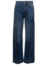 STELLA MCCARTNEY BLUE FLARE CARGO JEANS WITH LOGO PATCH IN COTTON DENIM WOMAN