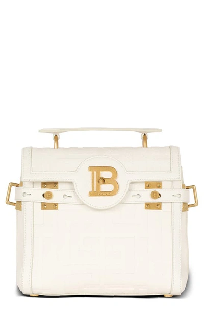 Balmain B-buzz 23 Monogram Leather Top Handle Bag In Cream