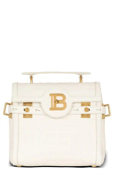 Balmain B-buzz 23 Monogrammed Grained Leather Bag In Cream
