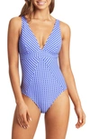 Sea Level Checkmate Panel Line Multifit One-piece Swimsuit In Cobalt