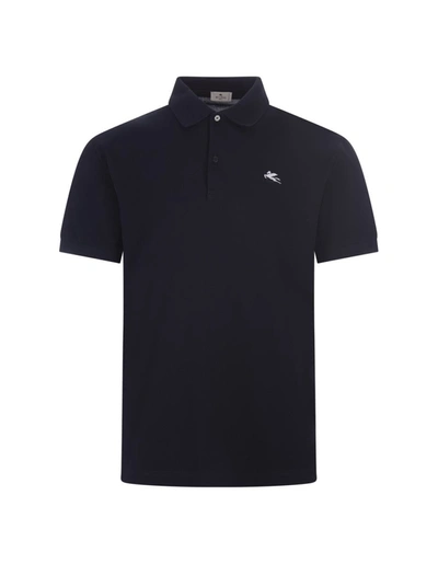 Etro Logo-embroidered Cotton Polo Shirt In Navy