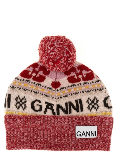 Ganni Intarsia Beanie In Multicolor